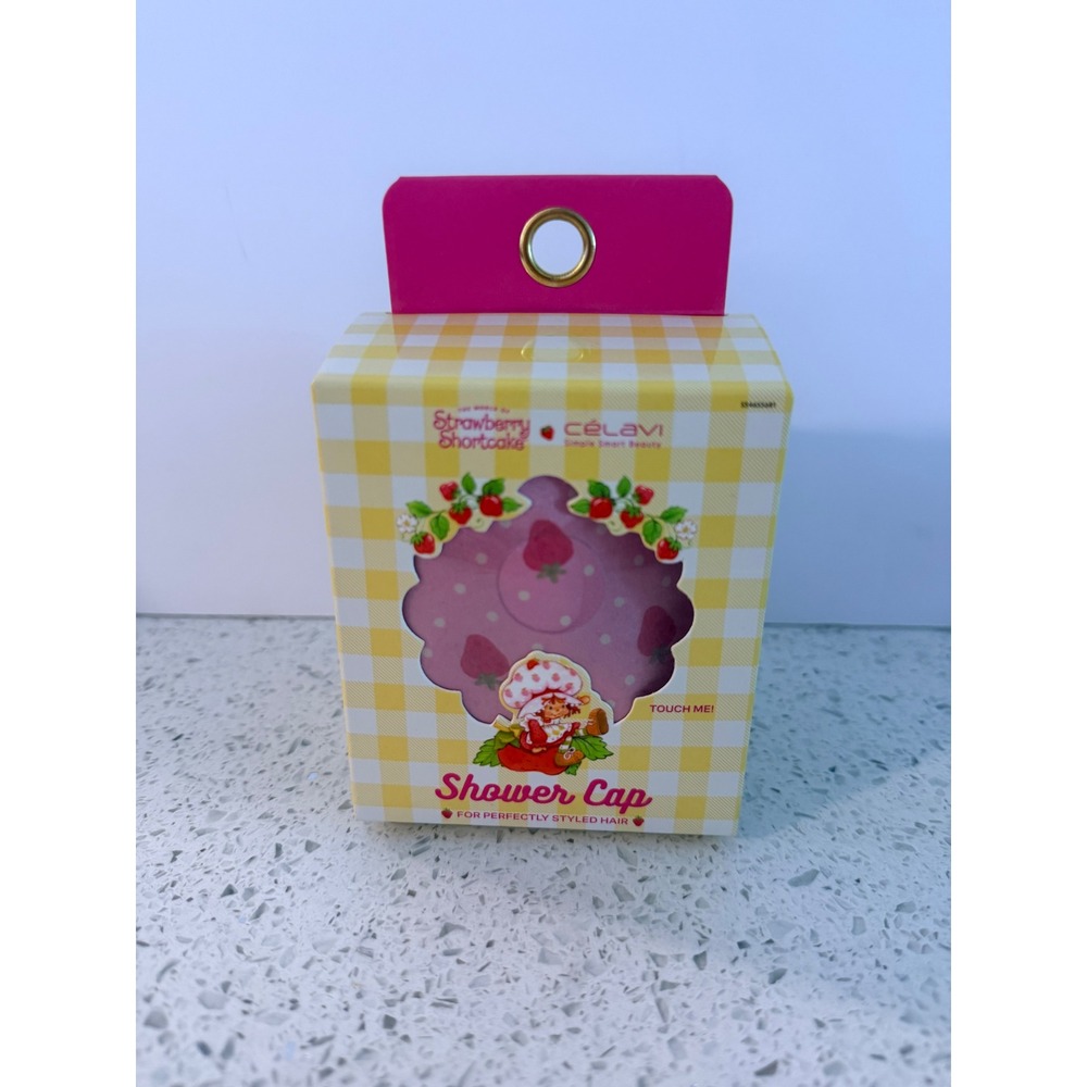 Celavi‎ Strawberry Shortcake Shower Cap Waterproof Pink Strawberry Print New